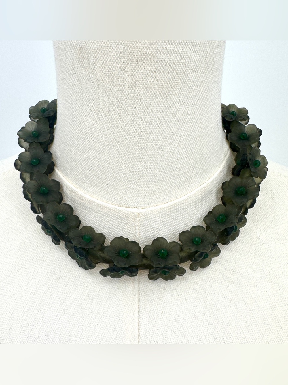 Vintage Green Floral Glass Bead Statement Necklace - Women Jewelry